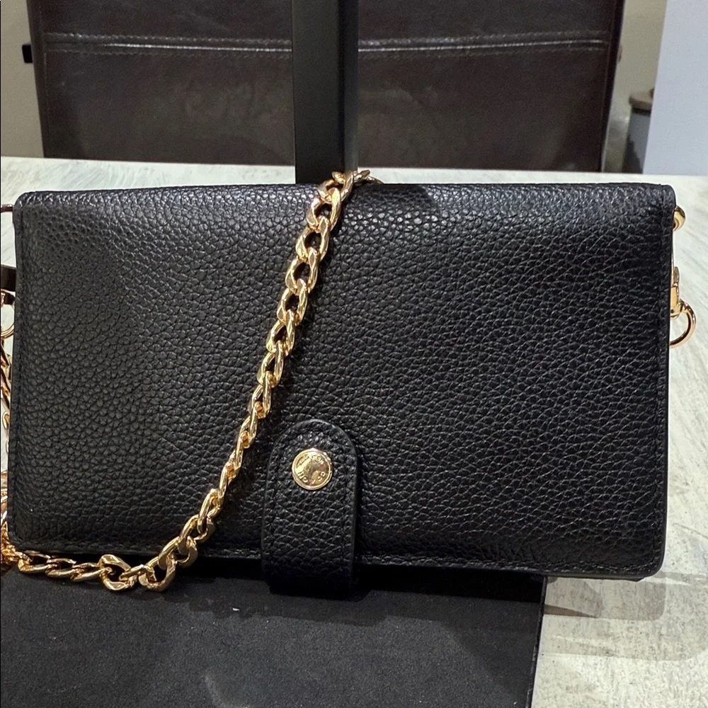 Coach Black Leather Wallet on Chain